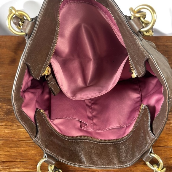 Coach Madison Brown Leather Tote Bag with Gold Chain Detail - Picture 7 of 12